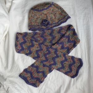 Hand knit cotton hat and chevron scarf in lilac